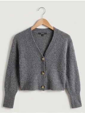 Quince Baby Alpaca-Wool Cropped Cardigan in Heathered Grey M Medium